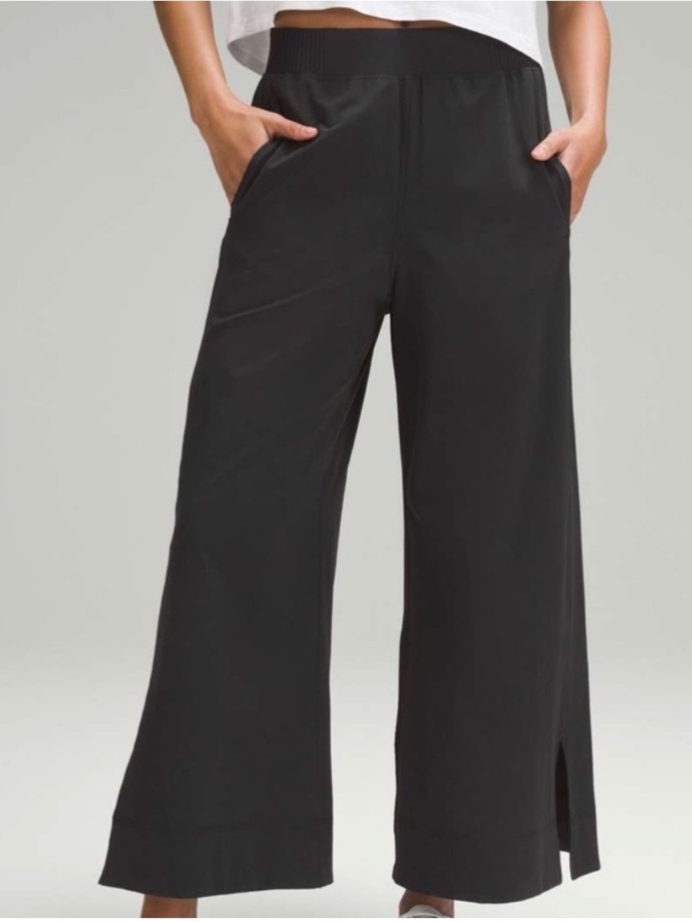 Lululemon Black Stretch Woven Wide Leg High Rise Cropped Pants Size Large - Picture 5 of 13
